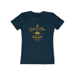 WOMEN'S GOLD & BLUE WHISKY LABEL TEE